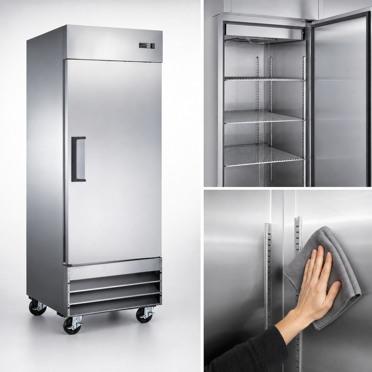 Product image #4 for Omcan 23 Cu. Ft. One-Section Reach-In Refrigerator with 1 Solid Door and Bottom-Mount Self-Contained Refrigeration