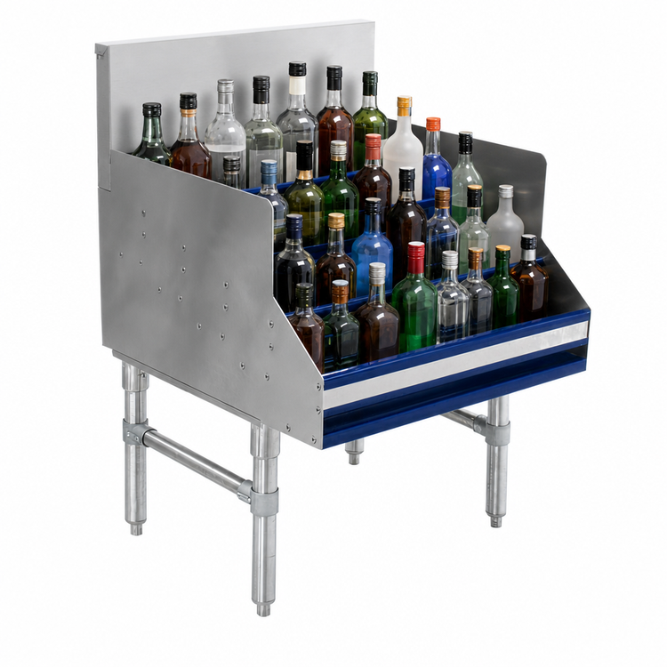 Product image #4 for Advance Tabco Prestige Supreme 5-Step Freestanding Stainless Steel Liquor Bottle Display Unit