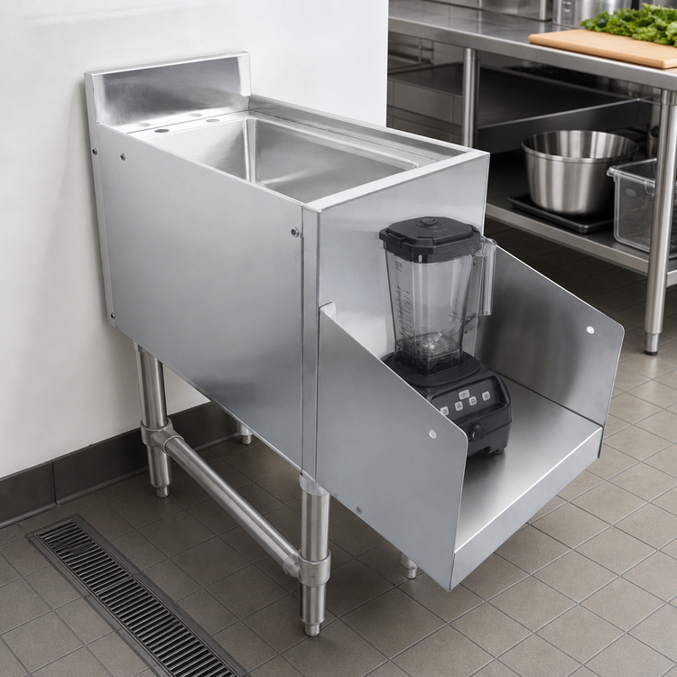 Product image #3 for 12-Inch Freestanding Stainless Steel Blender Station with Dump Sink and Recessed Blender Step