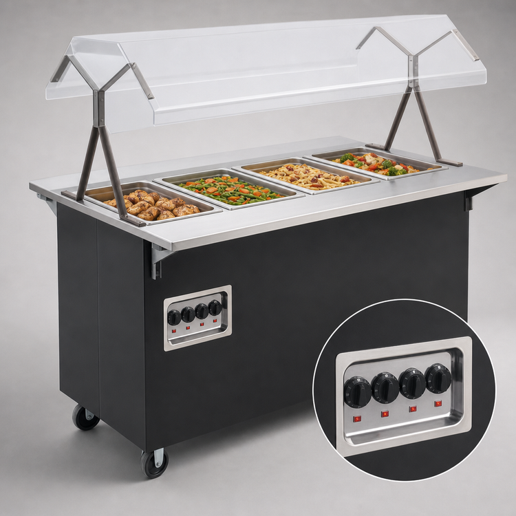 Product image #4 for Vollrath 2-Series Affordable Portable™ 4-Well Mobile Hot Food Station with Buffet Breath Guard, Enclosed Base, 60-Inch, 208-240V