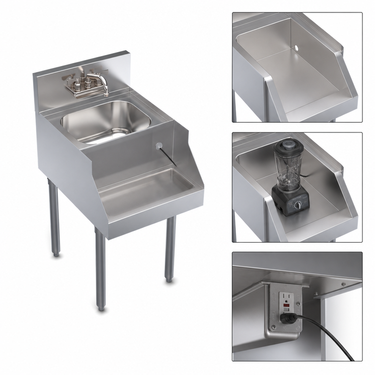Product image #4 for Krowne Royal Series Freestanding Underbar Blender Station with Dump Sink and Recessed Blender Shelf, 18 x 24 Inches