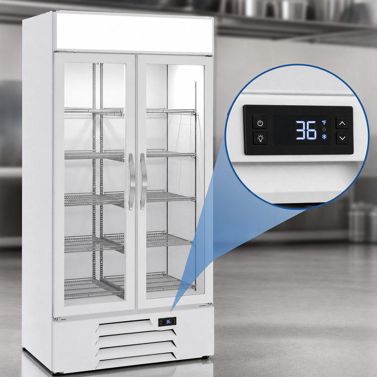 Product image #5 for Beverage Air MarketMax Two-Section Glass Door Reach-In Refrigerated Merchandiser, 35.08 Cu. Ft., White