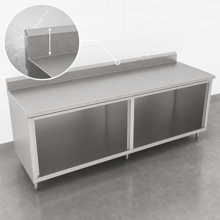 Product image #4 for John Boos 144-Inch Stainless Steel Work Table with Open Front Cabinet Base and 5-Inch Backsplash