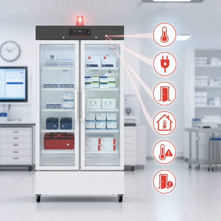 Product image #5 for KoolMore 27 Cu. Ft. Medical Vaccine Refrigerator with 2 Swing Glass Doors and Multi-Level Emergency Alarms