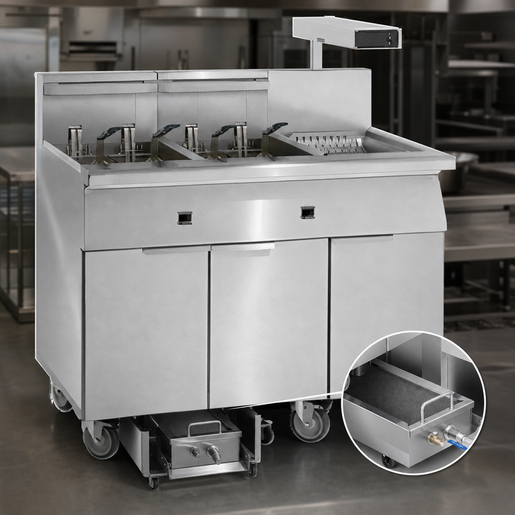 Product image #4 for Imperial 6-Compartment Electric Floor Fryer with Built-In Filter System, Dump Station, and 50 lb. Capacity per Tank
