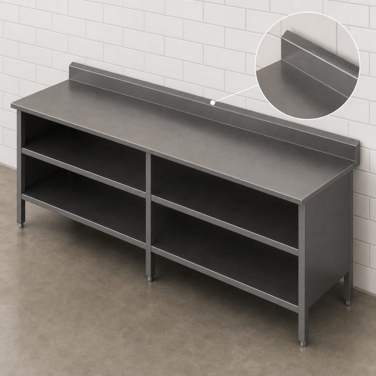 Product image #4 for John Boos Open Front Stainless Steel Work Table with Cabinet Base, 96W x 24D, 5-Inch Backsplash