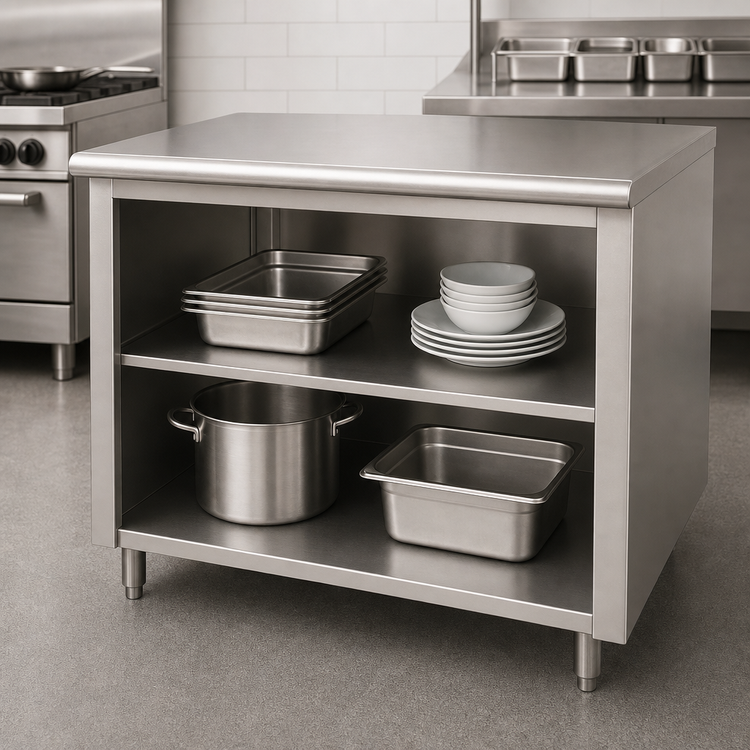 Product image #4 for Advance Tabco EB-SS-309M Open Front Cabinet Base Stainless Steel Work Table, 108 x 30 Inches
