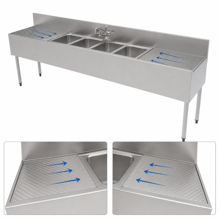 Product image #5 for Perlick Top Shelf TS Series 96-Inch Four-Compartment Underbar Sink with Dual Drainboards