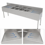 Thumbnail image #5 for Perlick Corporation Top Shelf TS96M4-DB 96-Inch Four-Compartment Underbar Sink with Dual Drainboards, Stainless Steel, 6-Inch Backsplash