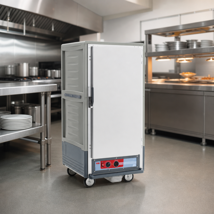 Product image #4 for Metro C5 3 Series Mobile 3/4 Height Heated Holding Cabinet with Gray Insulation Armour, Full-Length Solid Door and Lip Load Slides