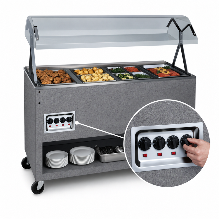 Product image #4 for Vollrath 2-Series Affordable Portable 3-Well Mobile Hot Food Station with Buffet Breath Guard and Open Storage Base, 208-240V