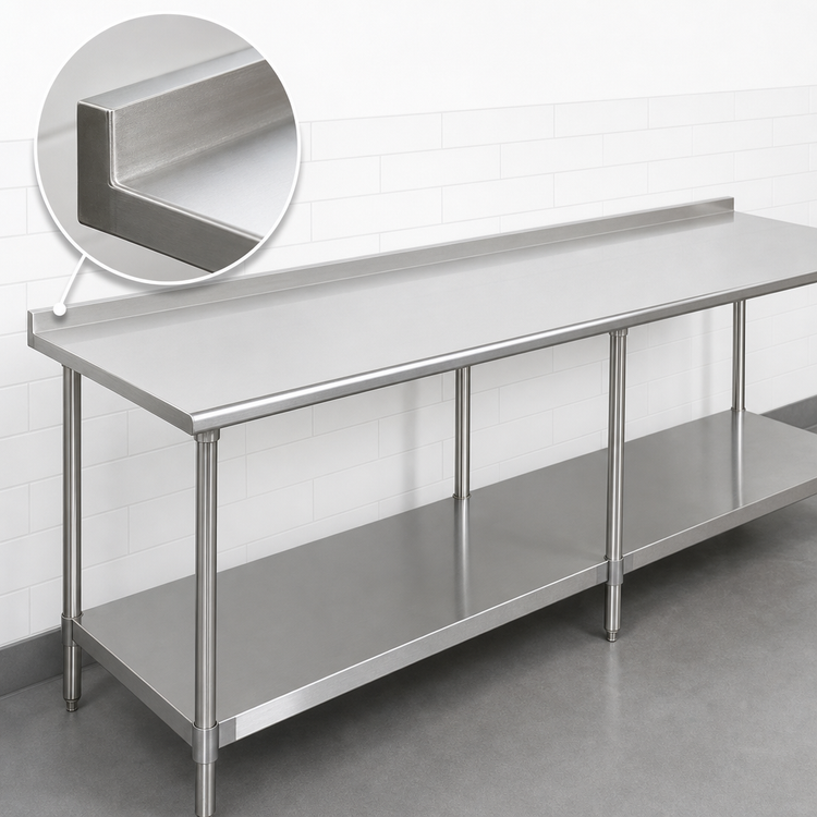 Product image #4 for Spec-Master 144-Inch x 36-Inch Stainless Steel Work Table with Adjustable Undershelf, Rear Up-Turn, and Galvanized Base
