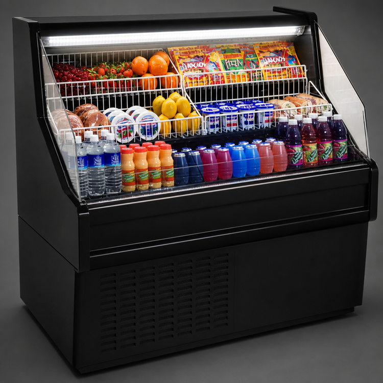 Product image #4 for Howard-McCray Ovation Series 39-Inch Remote Open-Air Merchandiser with Straight Plexi Ends, Black, LED Lighting