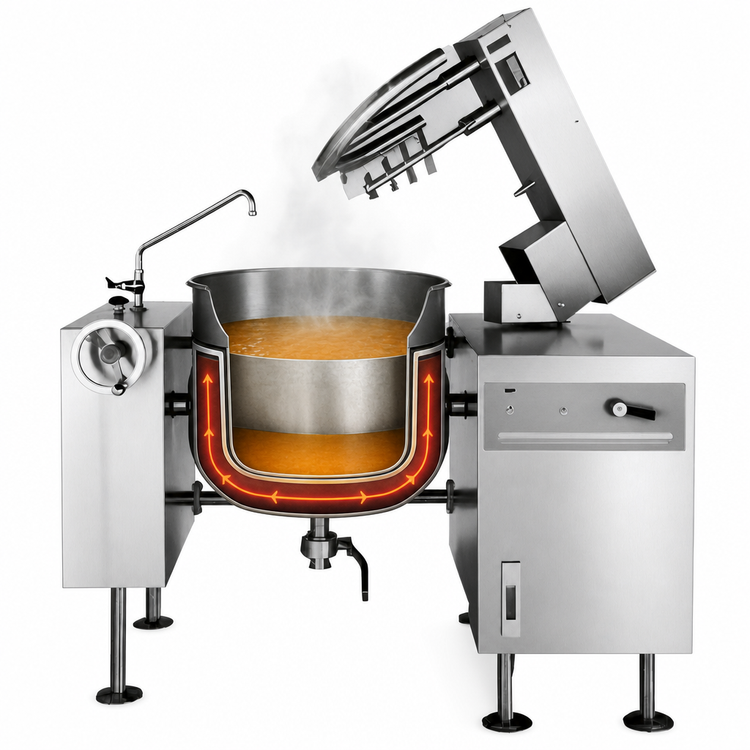 Product image #4 for Crown DLTM-100 100 Gallon Direct Steam 2/3 Jacketed Tilting Mixer Kettle