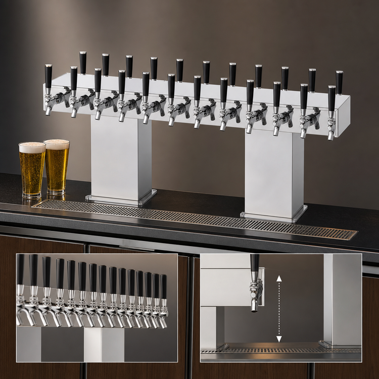 Product image #4 for Perlick 4006-20BPC Bridge Tee Countertop Glycol-Cooled Draft Beer Tower, 20 Faucets, Polished Chrome