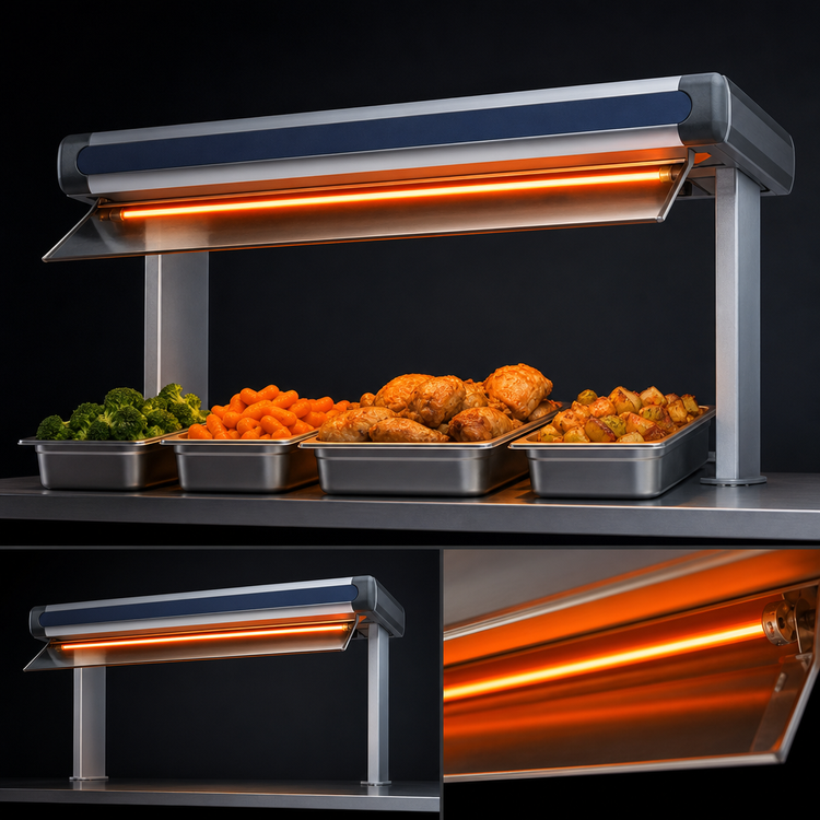 Product image #4 for Hatco Glo-Ray Designer Dual Infrared Strip Heater, 57-1/2 Inch Wide, High Wattage, 3 Inch Spacer, 14 Inch Designer Stands