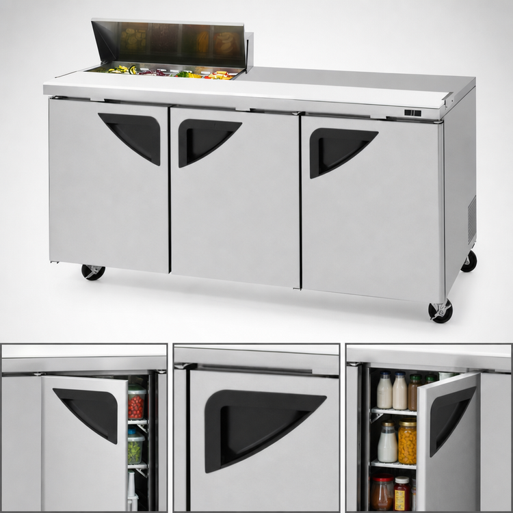 Product image #4 for Turbo Air Super Deluxe Three-Section Sandwich/Salad Refrigerated Prep Table with 8-Pan Opening, 72-5/8-Inch Wide