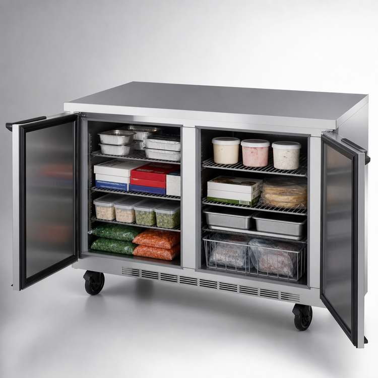 Product image #4 for Beverage-Air 48-Inch Two-Section Worktop Freezer with Flat Top and Solid Doors