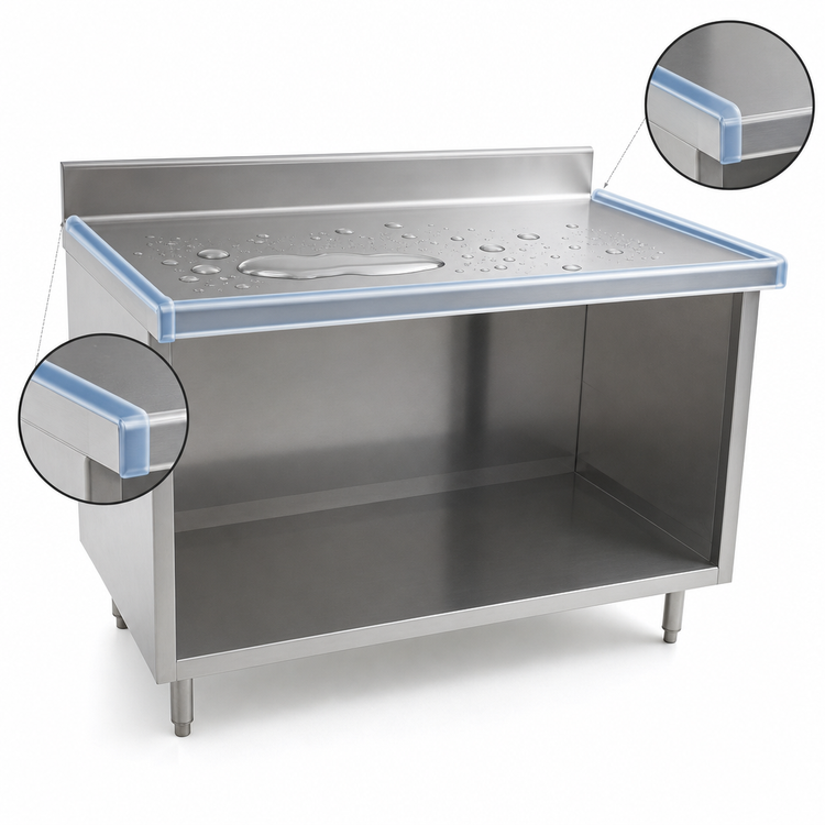 Product image #4 for Spec-Master Marine Series Stainless Steel Work Table with Open Front Cabinet Base, 120 x 30 Inches, 4-1/2 Inch Backsplash