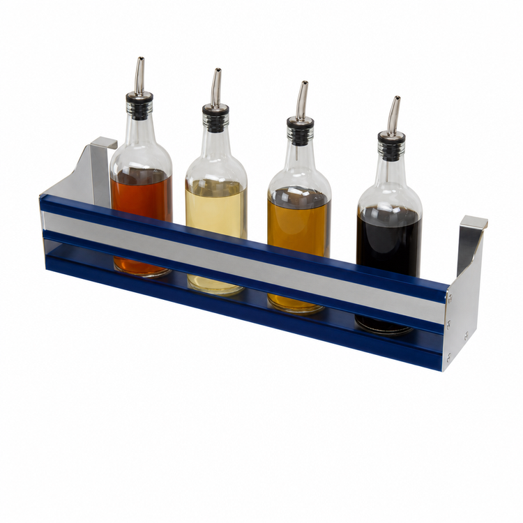 Product image #4 for Advance Tabco Prestige Supreme 18-Inch Single-Tier Hang-On Stainless Steel Speed Rail, 4-Bottle Capacity