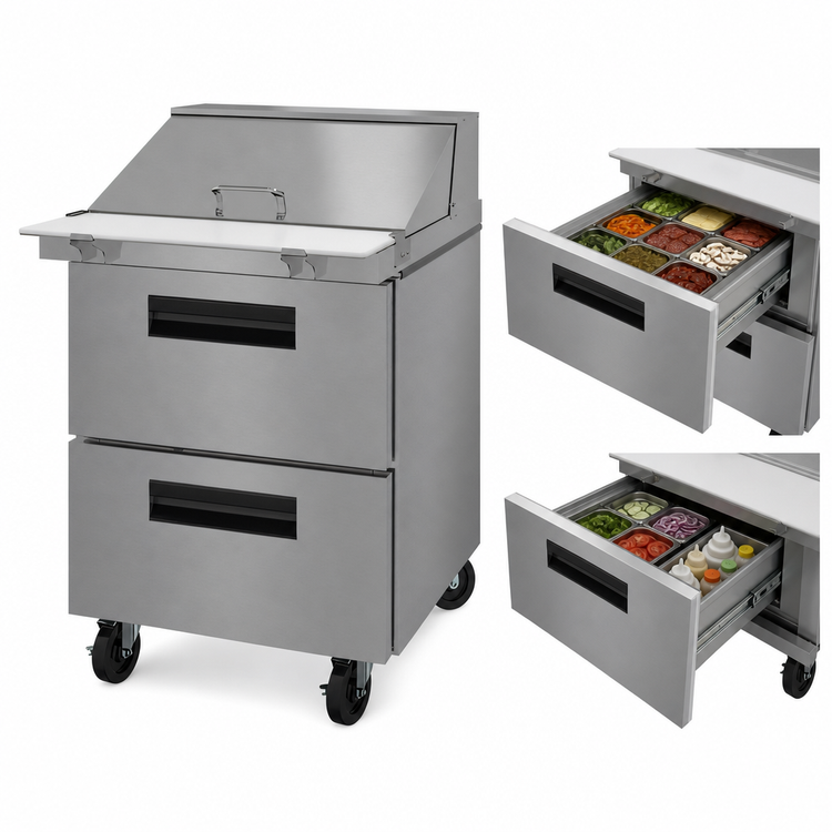 Product image #4 for Hoshizaki Steelheart SR27B-12MD2 27-Inch One-Section Mega Top Prep Refrigerator with 2 Drawers and 12-Pan Rail