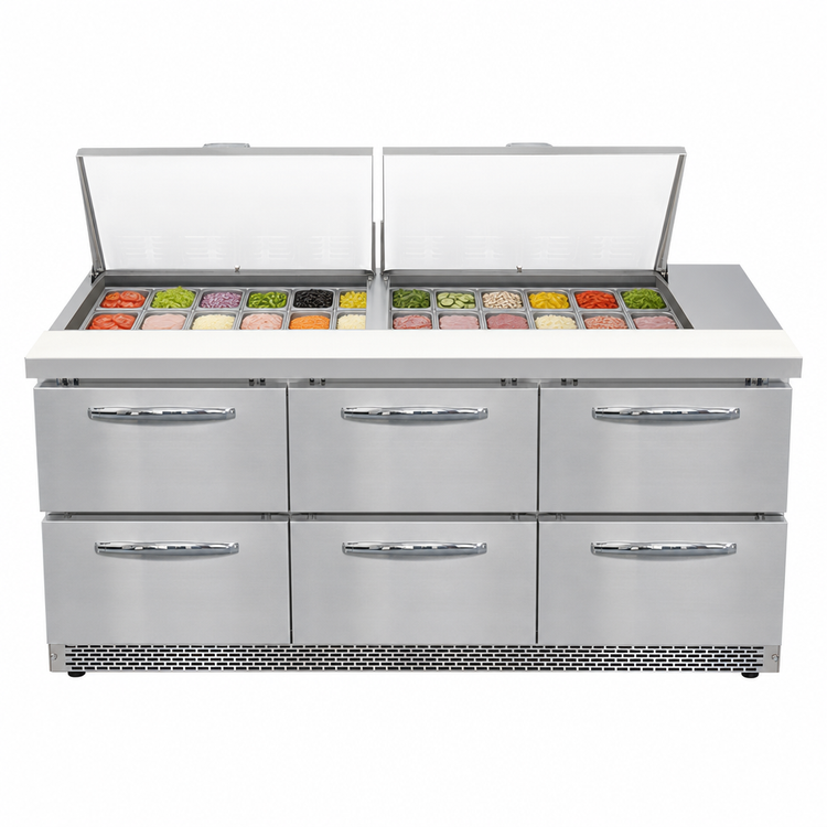 Product image #4 for Mighty Top SW72N24M-FB-D 72" Three-Section Refrigerated Sandwich Prep Table with Drawers