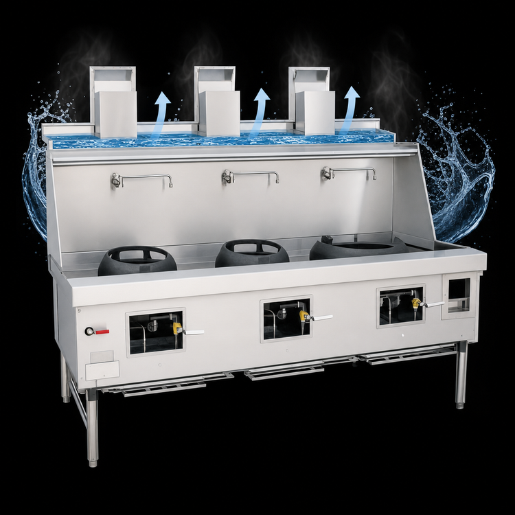 Product image #4 for York 3-Chamber Gas Wok Range with Water-Cooled Top and Chinese Swing Faucets