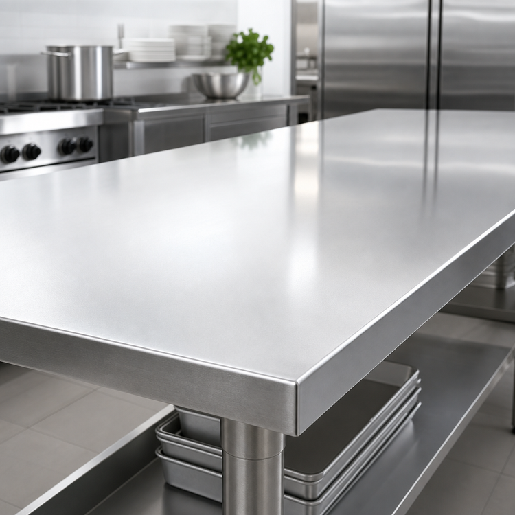 Product image #4 for John Boos 108" x 48" Stainless Steel Countertop with Melamine-Backed Particle Board Underlayment