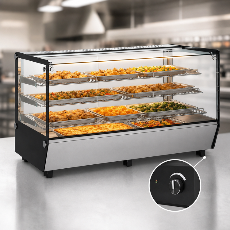 Product image #4 for Omcan USA 60-Inch Countertop Full-Service Hot Food Display Warmer Case with Straight Glass