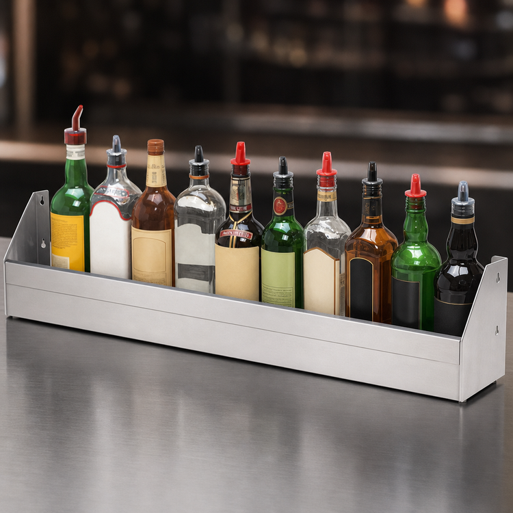Product image #4 for Advance Tabco Underbar Basics™ Single-Tier Stainless Steel Speed Rail, 36 Inch, 9-10 Bottle Capacity