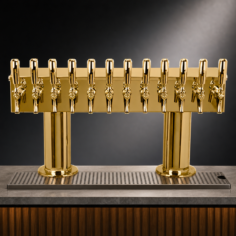 Product image #4 for Micro Matic Double Pedestal Countertop Air-Cooled Draft Beer Tower, 12 Faucets, PVD Brass Finish
