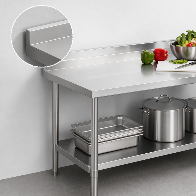 Product image #4 for 84-Inch x 30-Inch Heavy-Duty Stainless Steel Work Table with 2-Inch Backsplash and Undershelf