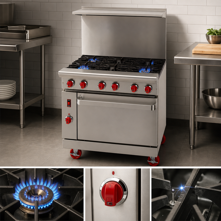 Product image #4 for American Range 36-Inch Commercial Gas Range with 12-Inch Left Griddle, 4 Open Burners, and Convection Oven