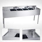 Thumbnail image #4 for BK Resources UB4-21-472TS 72-Inch 4-Compartment Stainless Steel Underbar Sink with Left & Right Drainboards and Faucets