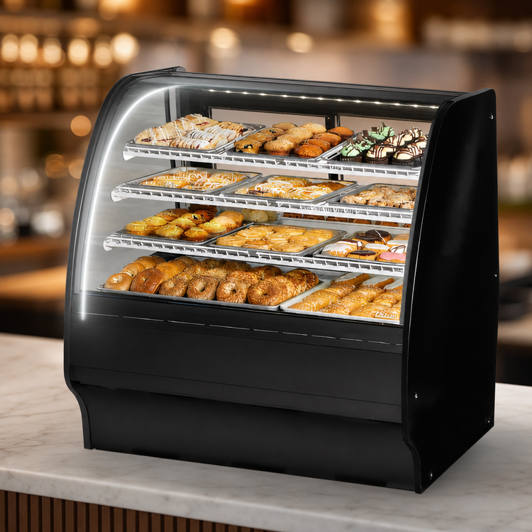 Product image #4 for 48-1/4-Inch Dry Non-Refrigerated Curved Glass Pastry Display Case with Rear Sliding Glass Doors