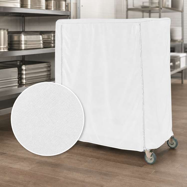 Product image #4 for Metro 36 x 18 x 62 Inch Banquet Cart Cover, White, Uncoated Knitted Polyester with PVC Zipper