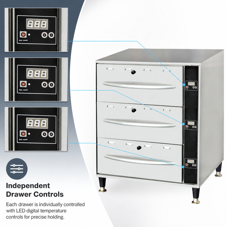 Product image #4 for Serv-Ware 3-Drawer Electric Drawer Warmer with LED Digital Controls