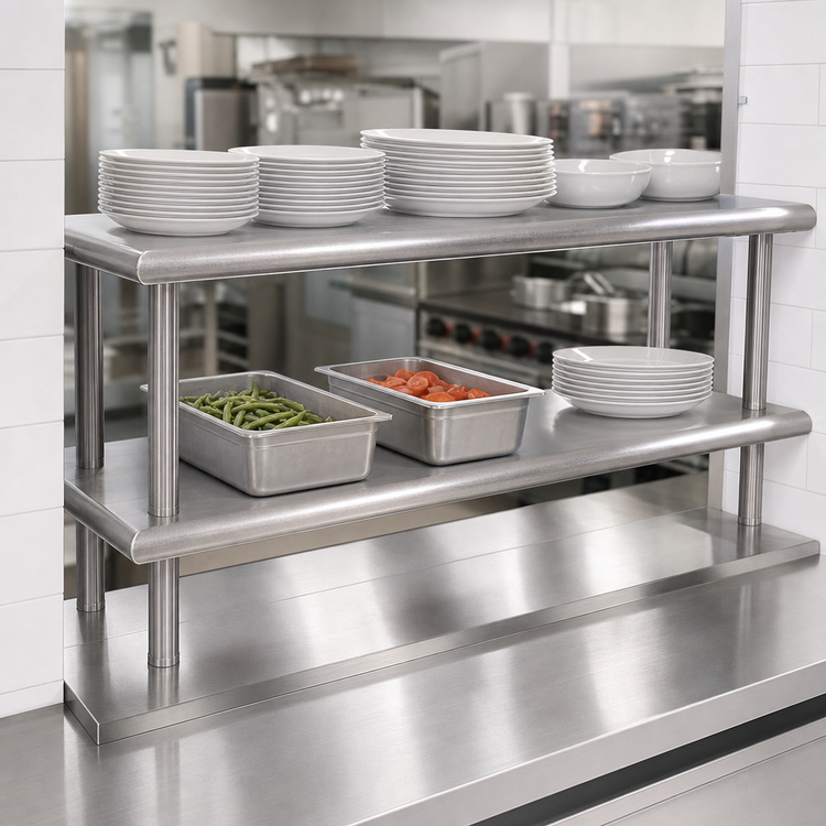 Product image #4 for Advance Tabco Double-Tier Pass-Thru Shelf, 108 x 18 Inches, 18/430 Stainless Steel