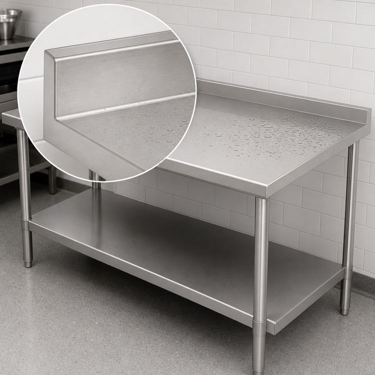 Product image #4 for Duke 108-Inch x 24-Inch 14-Gauge Stainless Steel Work Table with 1-1/8-Inch Riser and Undershelf