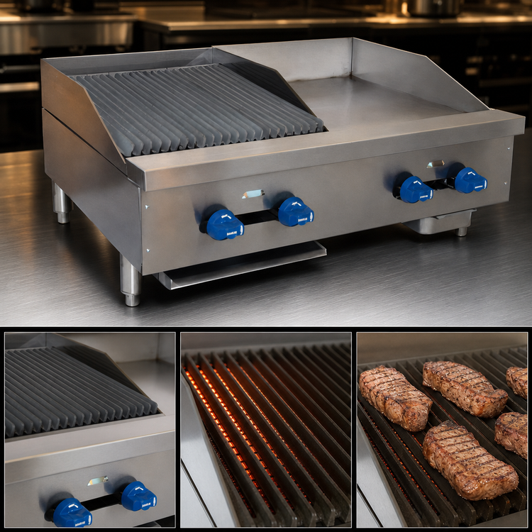 Product image #4 for Comstock-Castle 36-Inch Countertop Gas Char-Broiler and Griddle Combination with Radiant Broiler