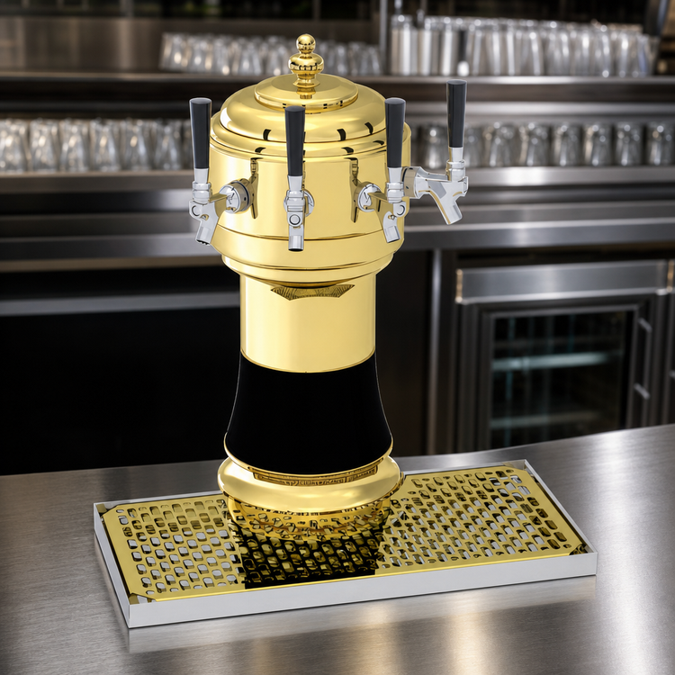 Product image #4 for Glastender Zeus 4-Faucet Glycol-Cooled Countertop Draft Dispensing Tower, Polished Brass Finish