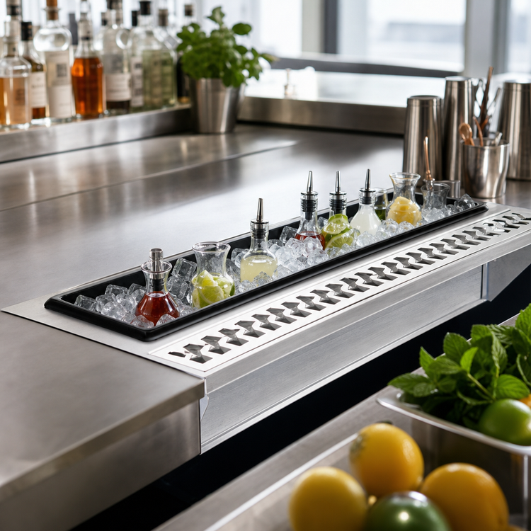 Product image #4 for Glastender Drop-In Mixology Ice Well and Drink Rail, 24-Inch Wide, Stainless Steel