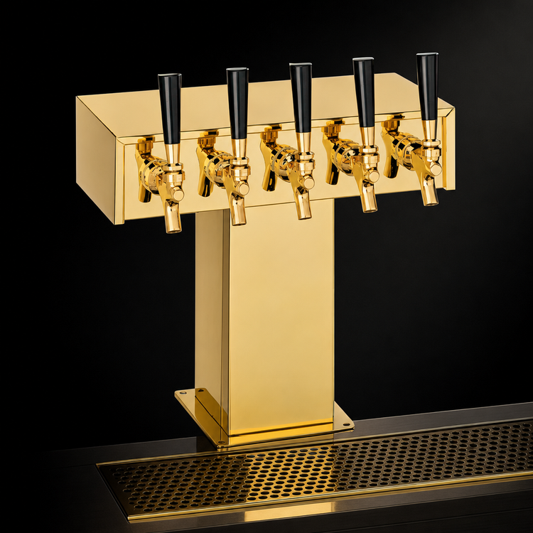 Product image #4 for Perlick 4006-5BTF 5-Faucet Standard-Base Tee Draft Beer Tower, Countertop, Glycol-Cooled, Tarnish-Free Brass Finish