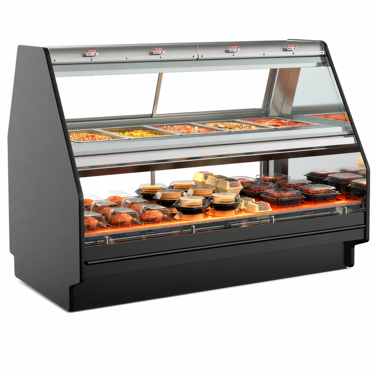 Product image #4 for Structural Concepts Fusion® Hot Over Hot Combination Food Display Case with Heated Deck and Full-Size Pan Upper Display