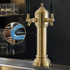Thumbnail image #4 for Perlick Corporation 4053GD2B Napoli 2-Faucet Glycol-Cooled Countertop Draft Beer Tower, Gold-Plated Brass