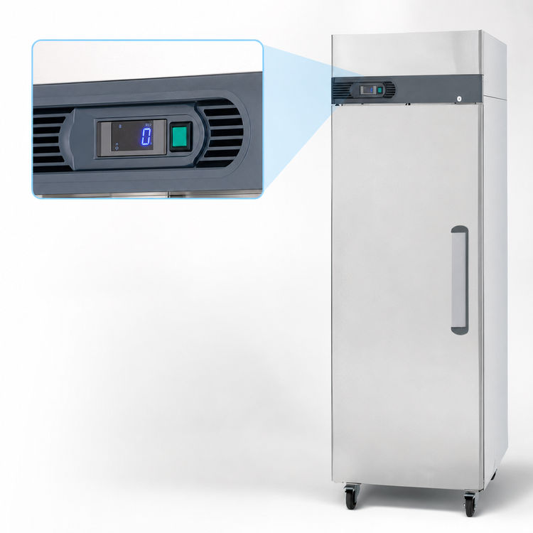 Product image #4 for Migali Competitor Series Single Section Reach-In Freezer, Self-Contained Top-Mount, 23 Cu. Ft., Stainless Steel, Left-Hand Hinged Door