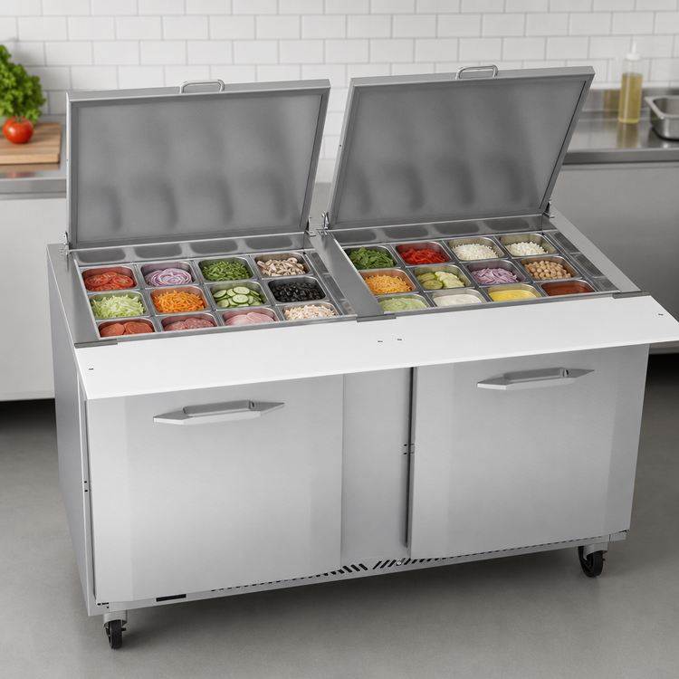 Product image #5 for Victory UltraSpec V-Core 60-Inch Two-Section Self-Contained Big Top Sandwich Prep Table with 24-Pan Opening