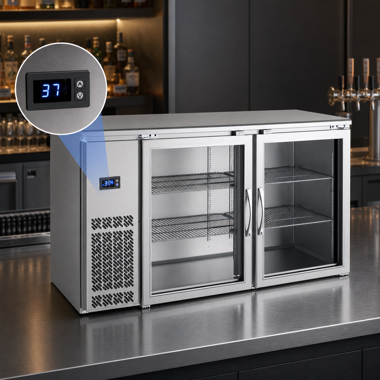 Product image #4 for BK Resources 61-Inch Stainless Steel Back Bar Refrigerator with 2 Glass Doors