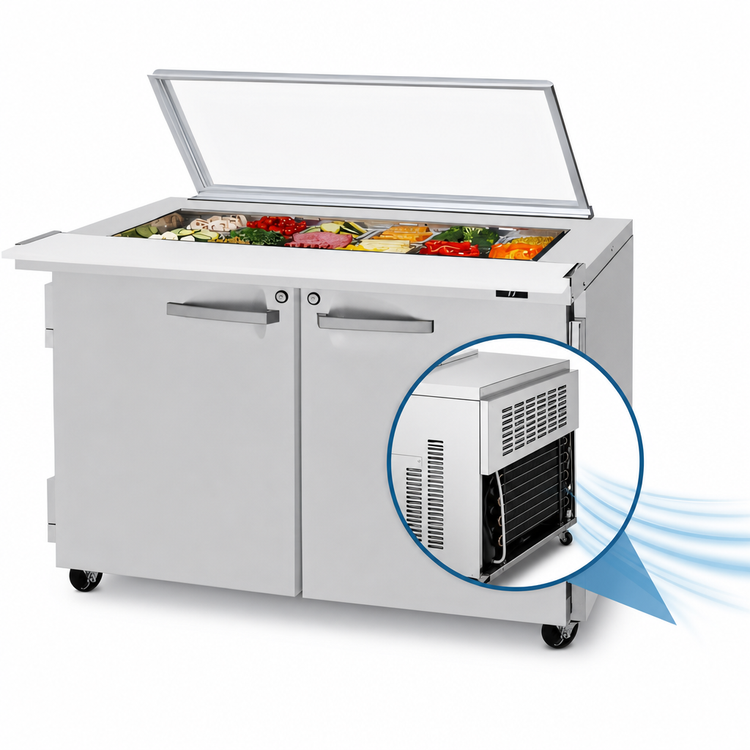Product image #4 for Turbo Air PRO Series 48-1/4 Inch Two-Section Mega Top Sandwich/Salad Prep Table with Glass Lid