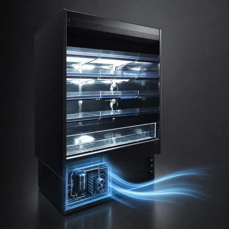 Product image #4 for Howard-McCray 35E Series 51 Inch Wide Multi-Purpose Open Merchandiser Cooler, Self-Contained, 4-Tier Shelving